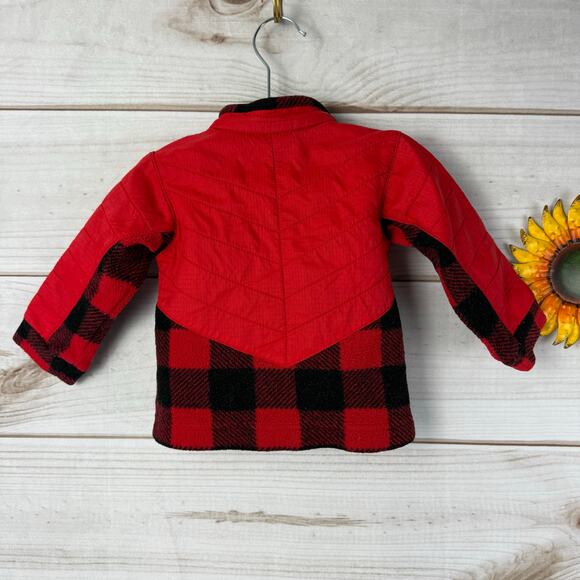 Columbia Baby Fleece‎ Jacket Red Black Buffalo Plaid Full Zip 6-12M - Picture 2 of 6